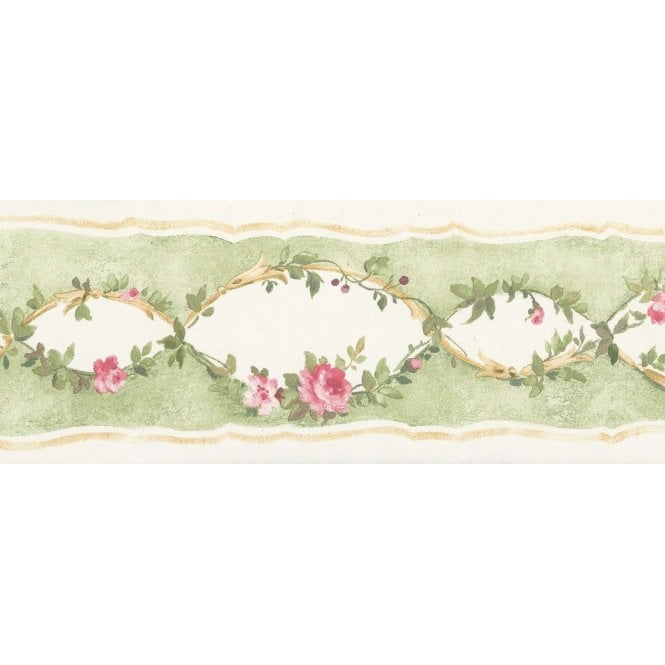 Pretty Print Roses Green / Pink Border by Norwall PP79059