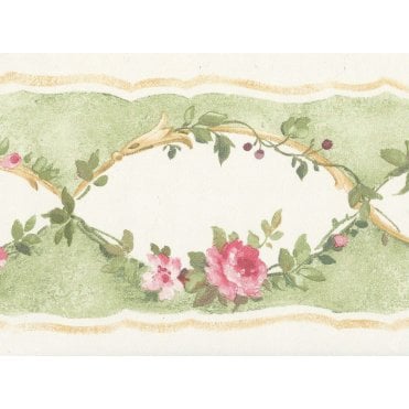 Pretty Print Roses Green / Pink Border by Norwall PP79059