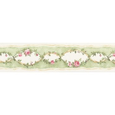 Pretty Print Roses Green / Pink Border by Norwall PP79059
