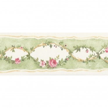 Pretty Print Roses Green / Pink Border by Norwall PP79059