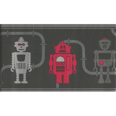 Robots Wallpaper Border Black / Red by Decorline DLB07533