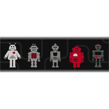 Robots Wallpaper Border Black / Red by Decorline DLB07533