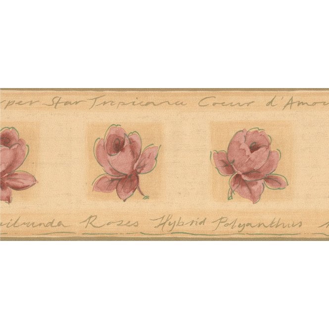 Romantic Rose Bloom Motif Peach / Red Border by Zen 4742