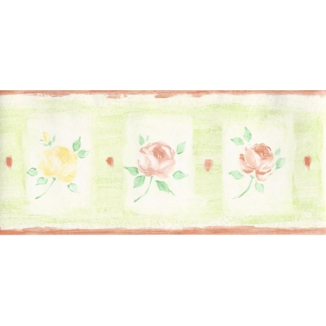 Roses Green / Peach Cushioned Vinyl Border by Fine Decor B2726