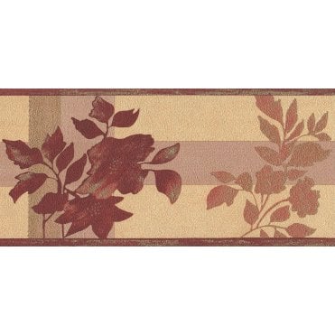 Salinas Hellebores Tan / Burgundy Vinyl Border by Ideco SA-29102-B