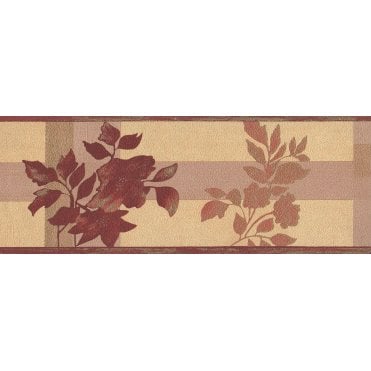 Salinas Hellebores Tan / Burgundy Vinyl Border by Ideco SA-29102-B