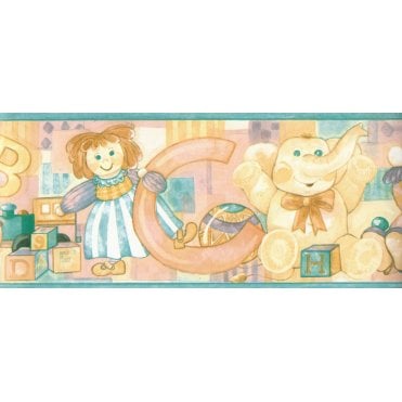 SAMPLE - ABC Blocks & Toys Peach / Green Border By Country Decor TNT6152B