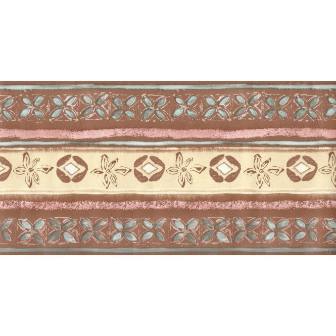 SAMPLE - Aztec Stencil Floral Terracotta / Cream Border by Crown 58585