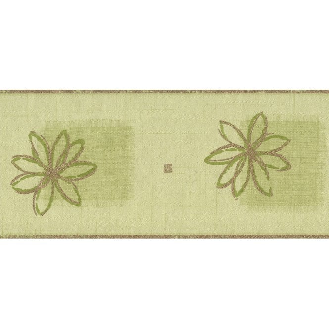 SAMPLE - Batik Floral Green Embossed Border by Novo 21106