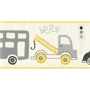 SAMPLE - Beep Beep Car Yellow / Grey Border by Galerie G90072