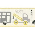 SAMPLE - Beep Beep Car Yellow / Grey Border by Galerie G90072