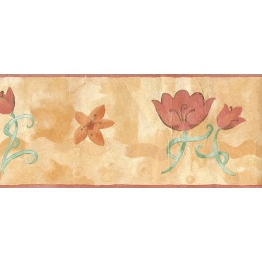 SAMPLE - Ceroc Modern Tulip Terracotta 10 Metre Border by Fine Decor B5833