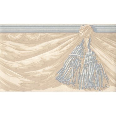 SAMPLE - Chateau Swags & Tails Beige / Blue 10 Metre Border by Coloroll 210634