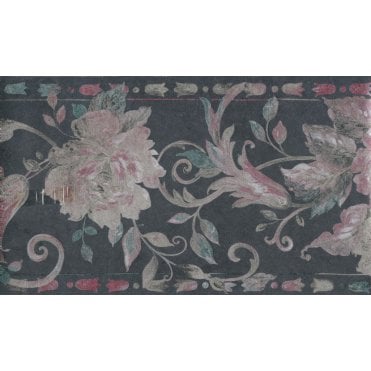 SAMPLE - Consolata Floral Trail Charcoal Vinyl Border by John Wilman 555063