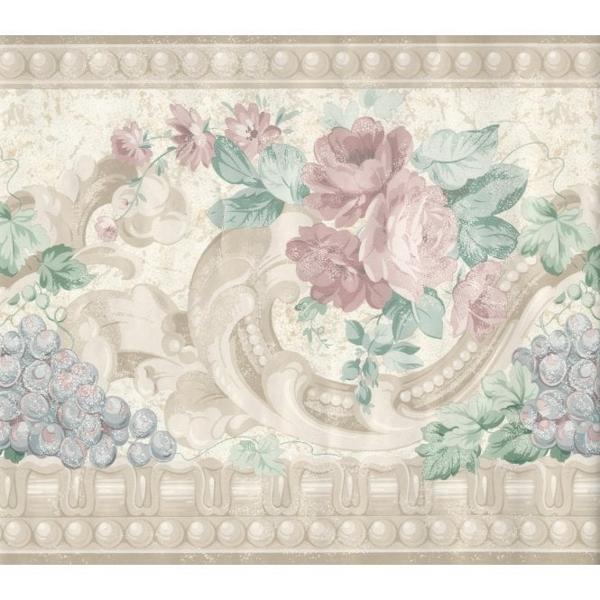 SAMPLE - Designs with Damask Traditional Beige Wide Border by Fine Decor 519348