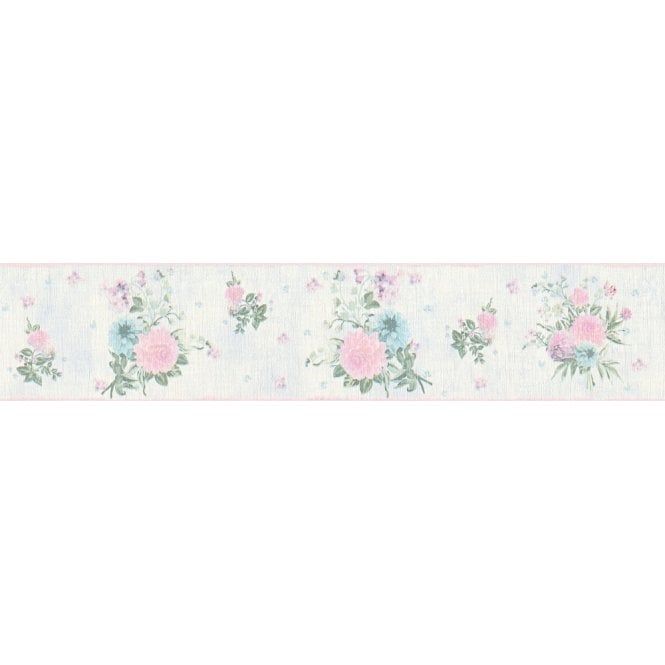 SAMPLE - Djooz Shabby Chic Blue Floral Border AS Creation 35876-2