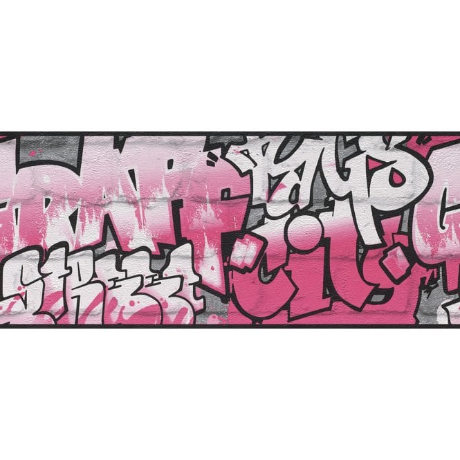 SAMPLE - Kids Club Neon Pink Graffiti Wallpaper Border by Rasch 237917