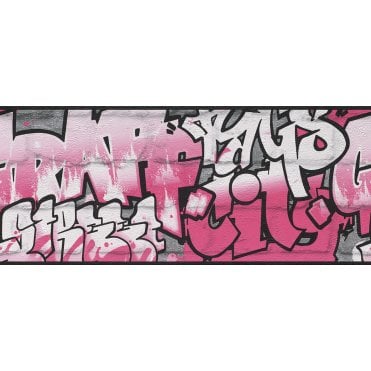 SAMPLE - Kids Club Neon Pink Graffiti Wallpaper Border by Rasch 237917