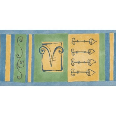 SAMPLE - Max Retro Scroll Blue / Green / Yellow Border by Coloroll 375869