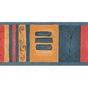 SAMPLE - Max Retro Scroll Blue / Yellow / Red Border by Coloroll 375876