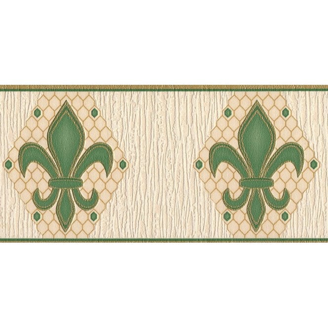 SAMPLE - Montreal Fleur De Lys Green / Cream Textured Border by Grandeco V377-15B