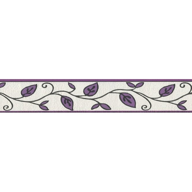 SAMPLE - Only Borders Leaf Trail Purple Self Adhesive Narrow Border by AS Creation 2622-26