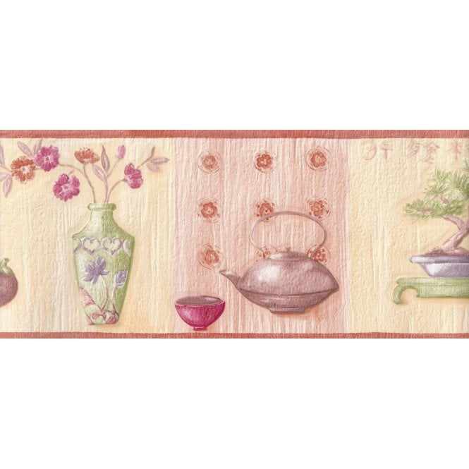 SAMPLE - Oriental Vase and Flowers Border Cream / Peach by AS Creation 6175-21