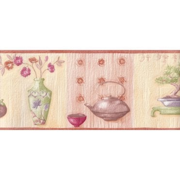 SAMPLE - Oriental Vase and Flowers Border Cream / Peach by AS Creation 6175-21
