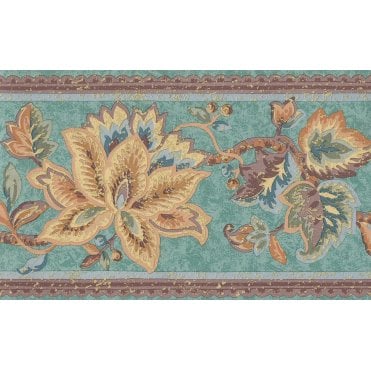 SAMPLE - Palace Gardens Jacobean Floral Green Vinyl Border by Fine Decor B5236