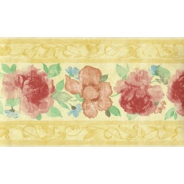SAMPLE - Palace Gardens Rose Lemon 10 Metre Vinyl Border by Fine Decor B5242