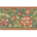 SAMPLE - Palace Gardens Rosette Green / Orange 10 Metre Vinyl Border by Fine Decor B5247