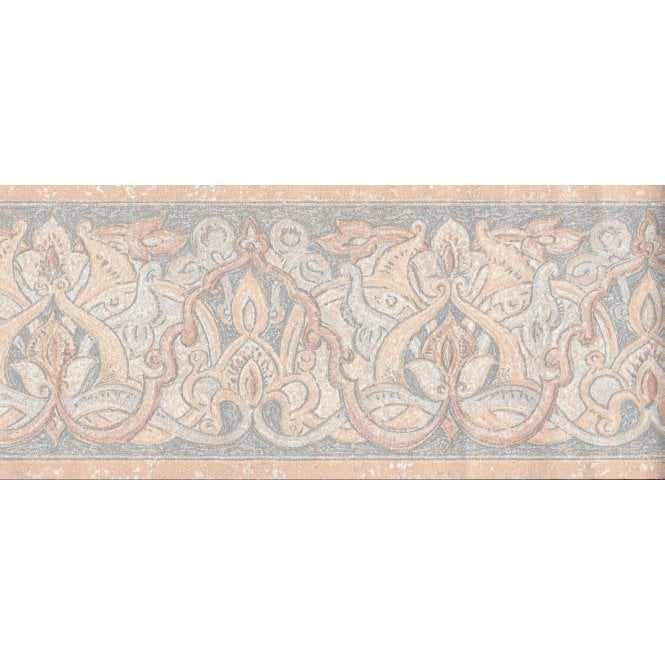 SAMPLE - Pizarro Peach / Steel Blue 10 Metre Border by Coloroll 210719