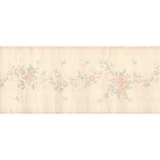 SAMPLE - Pretty Floral Cream / Pink 10 Metre Border by Primrose 702