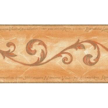 SAMPLE - Radiance Scroll Yellow / Terracotta Border by Country Decor RAD-1474B