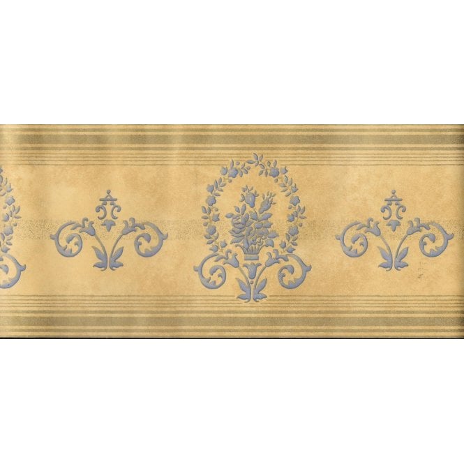 SAMPLE - Regency Damask Gold / Blue Border by Holden Decor 15553