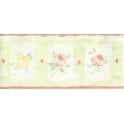 SAMPLE - Roses Green / Peach Cushioned Vinyl Border by Fine Decor B2726
