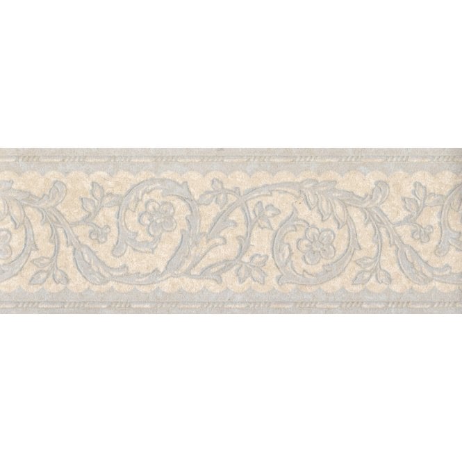 SAMPLE - Scroll Acanthus Leaf Scroll Beige / Grey 10 Metre Border by Coloroll 212478