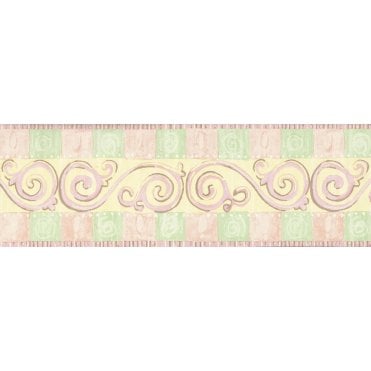 SAMPLE - Scrolls & Blocks Pastels Vinyl Border by Crown Superior 83367