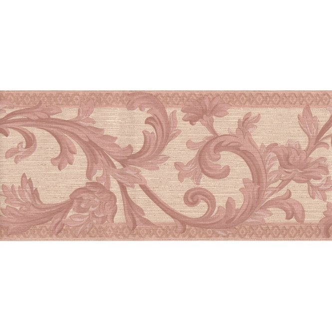 SAMPLE - Sheena Scroll Beige / Coral 10 Metre Border by John Wilman 516019