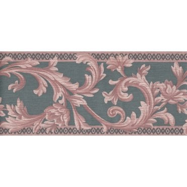 SAMPLE - Sheena Scroll Pink / Jade 10 Metre Border by John Wilman 216377