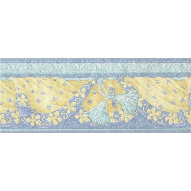 SAMPLE - Swags and Tails Blue / Yellow Border by Crown 89693
