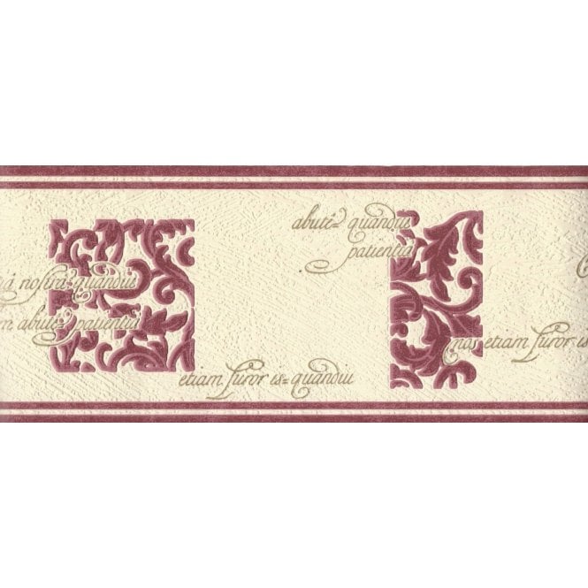 SAMPLE - Wordsworth Latin Scroll Burgundy / Cream Border By Graham & Brown 93317