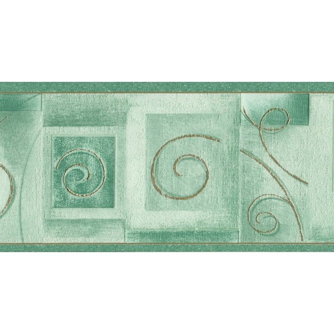Scrolls Square Motifs Green / Gold Textured Border by Ideco P993-04