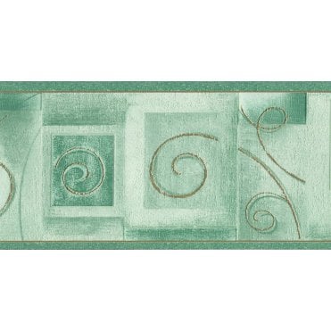 Scrolls Square Motifs Green / Gold Textured Border by Ideco P993-04