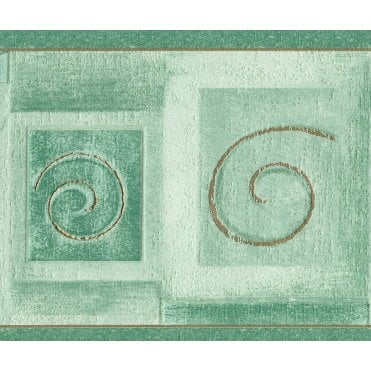 Scrolls Square Motifs Green / Gold Textured Border by Ideco P993-04