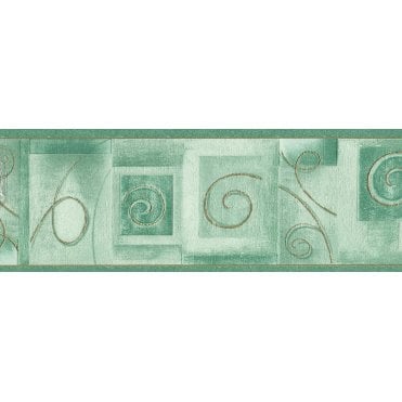Scrolls Square Motifs Green / Gold Textured Border by Ideco P993-04
