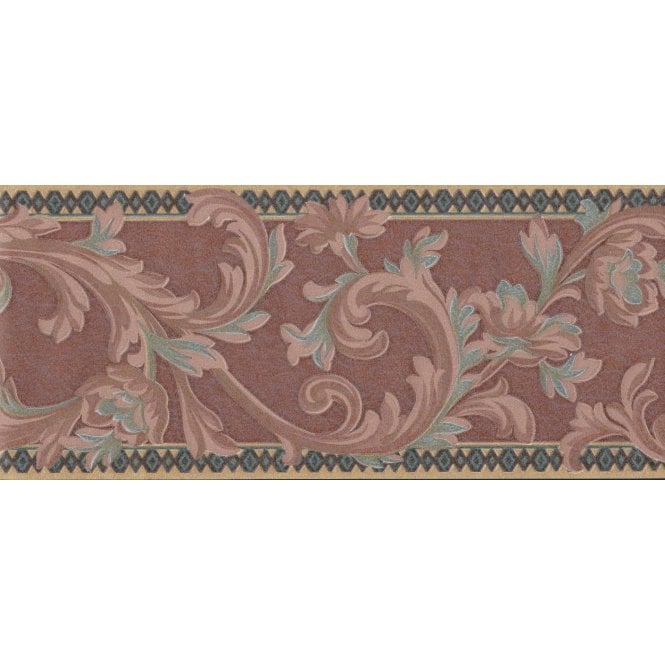Sheena Scroll Deep Coral / Green 5 Metre Vinyl Border by John Wilman 161080