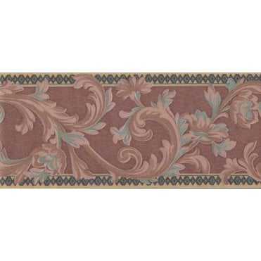 Sheena Scroll Deep Coral / Green 5 Metre Vinyl Border by John Wilman 161080