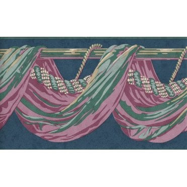 Swags Navy Vinyl Border by Crown 80074