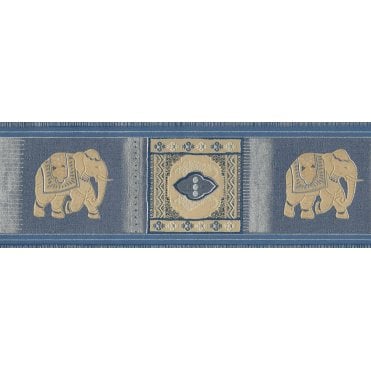 Thai Kalaga Elephants Blue / Gold Textured Border E04201